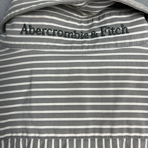 Abercrombie & Fitch Muscle Gray Striped Fit Button Down Shirt Grey Preppy Sz M - Picture 4 of 12