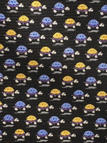 ROUNDTREE & YORKE / Tiny Tortoise March in Rows of Blue & Yellow Pure Silk Tie - Picture 7 of 7