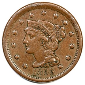 1855-Upright-55-Braided-Hair-Large-Cent-Coin-1c