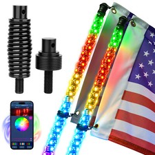 2Pcs 4ft LED Whip Lights RGB Chasing Lighted Antenna APP Control For UTV ATV RZR