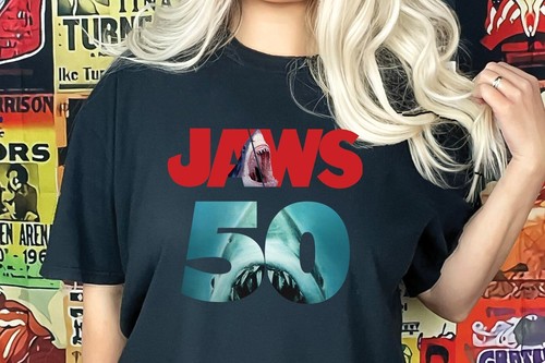 Jaws 50th Anniversary Shirt – Shark Movie Tee – Vintage Horror Film Mech Shirts - Picture 8 of 10