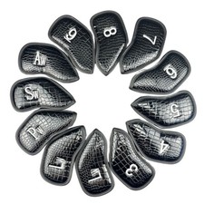 12-Pack Crocodile Embossed PU Leather Golf Iron Club Covers with Closure Style