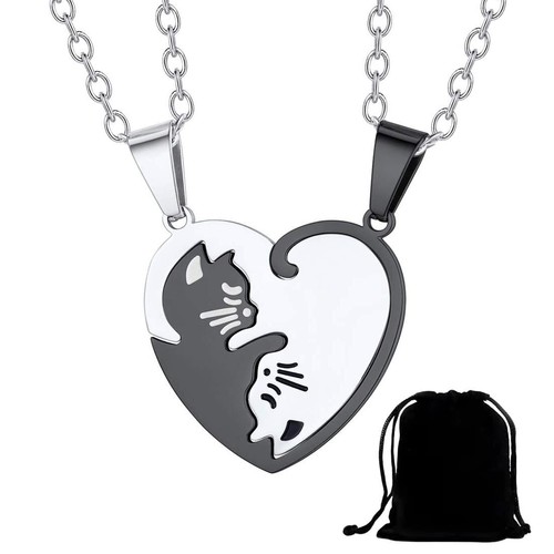 PLABBDPL Katze Anhänger Halskette Choker 2 Stücke Paar Freundschaft Nähen Puz...