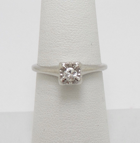 Vintage .11CT Natural Diamond Solitaire Engagement Wedding Ring 14K White Gold - Picture 3 of 13