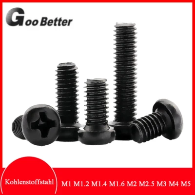 GOO BETTTER Tornillos de lente M1 - M5 DIN 7985 negro tornillo de cabeza de lente acero al carbono