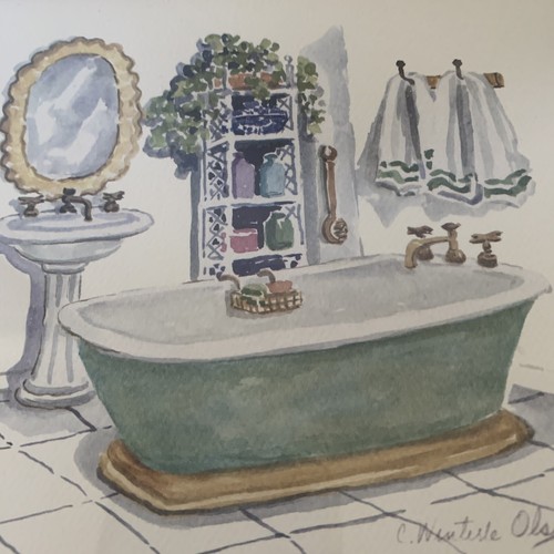 C. Winterle Olson Picture Wall Print Wood Frame Bathtub Bathroom Powder Room 11" - Picture 9 of 9