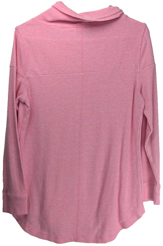 T by Talbots Womens Large Coral Pink Cowl Neck Drawstring Pullover Waffle Knit - Picture 7 of 9