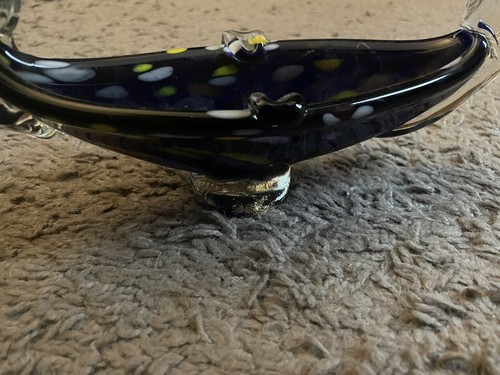 Vintage Aschenbecher Glas Gondel Stil Blau Gelb - Bild 3 von 4