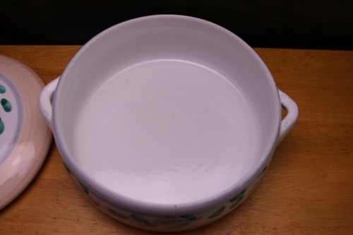 Caleca Italy Covered Casserole Bowl Peach Grey/Blue Green Garland Pottery MINT! - Picture 4 of 8