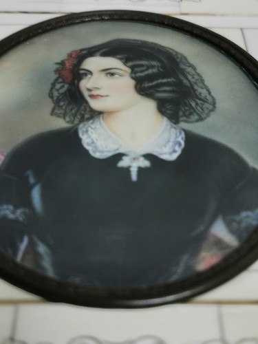 Hervorragende antike französische Portrait Miniatur Lola Montez Intarsien B*ne Rahmen selten - Bild 6 von 13