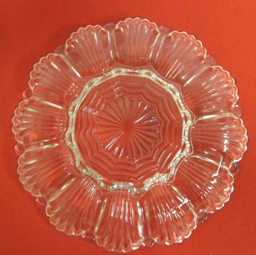 896 Clear by Anchor Hocking Deviled Egg Server 10" Hecho en EE. UU. Ventilador Wave - Imagen 4 de 5