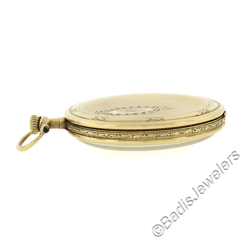 Antico orologio da tasca Longines svizzero oro giallo 14k 44mm dettagliato quadrante aperto - Foto 4 di 7