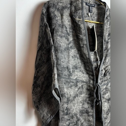 Giacca donna Eileen Fisher mezza manica jacquard misto lino cravatta davanti nuova con etichetta - Foto 6 di 7