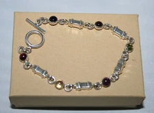 Silpada Sterling Silver Vintage Gemstone Garnet Cabochon Link Bracelet B0495