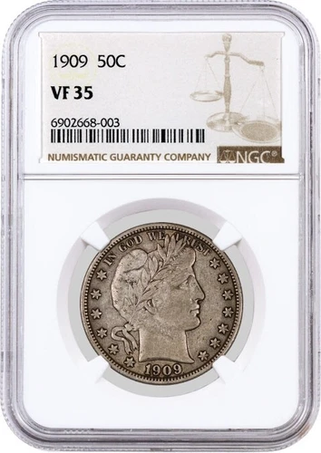 1909 50C Barber Half Dollar Silver NGC VF35 Very Fine Circulated Coin