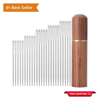 Craft with Ease - 50 Large Eye Needles, Assorted Sizes, Wooden Tube Included