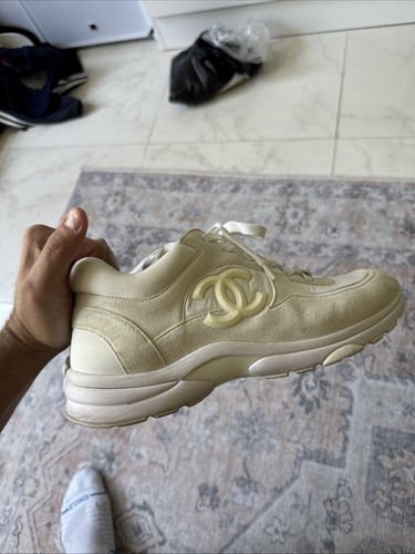 Chanel CC logo calfskin Nylon sneakers 44 / 10 White Cream 2022 - Picture 5 of 9