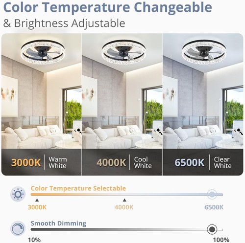 20" Modern Fan Lights Flush Mount LED Ceiling Light kits With Remote APP Control - Picture 11 of 26