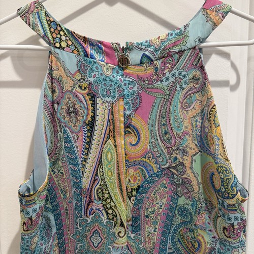 Tommy Hilfiger Vestido Cachemira Cuello Halter Sin Mangas 16 Verde Azulado Verano Playa - Imagen 4 de 10