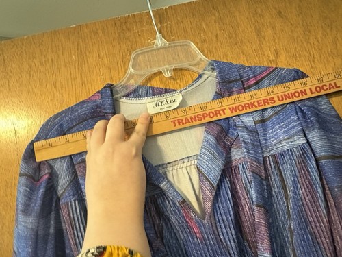 Vtg 1980s Dress M.C.S NY Sz M/L Ribbon Neck & Belt Midi Purple/Blue Abstract - Picture 5 of 7