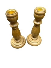 Set Of 2 Vintage Wooden Candle Holders 8 Inch Tall