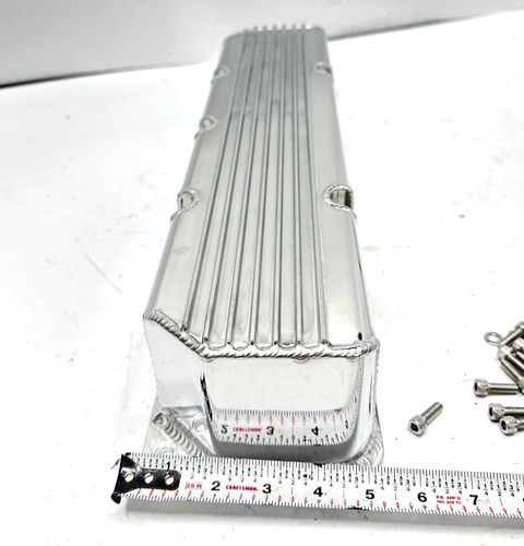 Finned Fabricated Aluminum Valve Covers w/ Hole for 1976-87 Jeep 304 360 390 401 - Picture 13 of 14