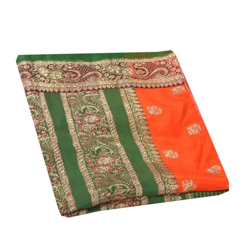 Sanskriti Vintage Pallu Fabric Pure Satin Silk Woven Brocade Design Decor - Picture 7 of 7