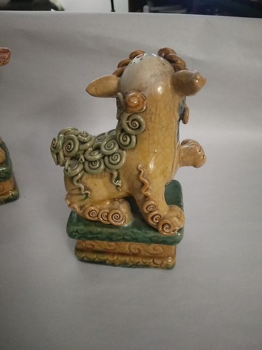 Vintage Chinese Majolica Foo Dogs 2pc Figurines Chimera Guardian Lions 5"H - Picture 10 of 13