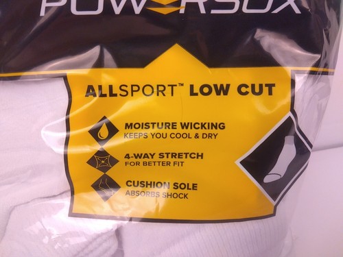 Powersox Mens 12 Pair White All Sport Low Cut Socks Size 6-12 - New.        (B6) - Picture 2 of 10