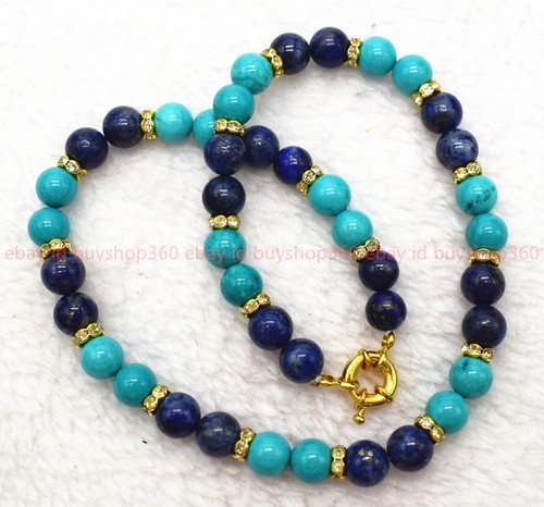 8/10mm Natural Turquoise Blue Lapis Lazuli Gemstone Round Beads Necklace 16-36in - Picture 12 of 12