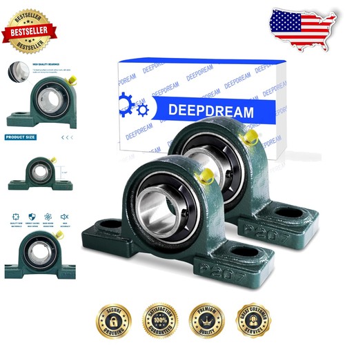 Durable 2-Piece Pillow Block Mounted Ball Bearings, 1-1/4" Shaft, Easy Install