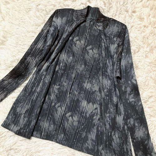 Pleats Please Issey Miyake Print Jacket 3 Grey Gift From Japan - Picture 2 of 12