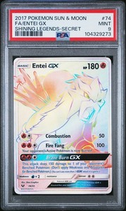 2017 POKEMON SUN & MOON SHINING LEGENDS SECRET #74 FULL ART/ENTEI GX PSA 9