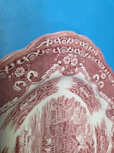 Plato ovalado de colección WH Grindley ENGLISH COUNTRY INN rojo transferware 12x10 Peakcock - Imagen 4 de 7