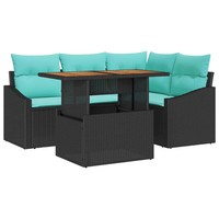 Garten Essgruppe 5 Teilig Mit Kissen Schwarz Teal Sitzgruppe Balkon Terrasse