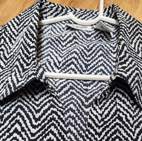 Blusa Mujer Liz Baker Talla 22W Negra Blanca Chevron Botón Frontal Manga Larga Top - Imagen 5 de 6