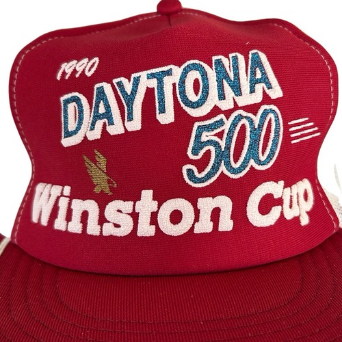 Vintage 1990 Winston Cup Daytona 500 Snapback Trucker's Hat Cap Red White - Imagen 6 de 8