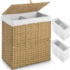 Laundry Hamper with Lid Wicker Laundry Baskets Foldable 2 Removable Liner Bags