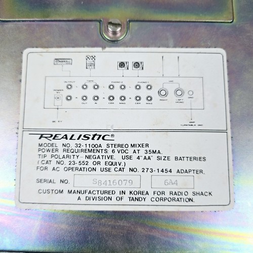 Realistic Stereo Mixer Model 32-1100a Radio Shack No Power Cord Untested As-Is - Picture 10 of 10