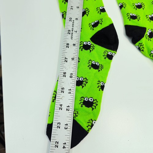 Halloween Spiders Socks "Creepin' It Real" Size Large Green Black Crew Stretch - Picture 4 of 5