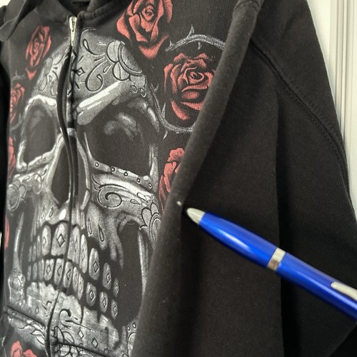 Liquid Blue Hoodie Sweatshirt Mens L Black Zip Jacket Skull Roses Skate Hip Hop - Picture 12 of 12