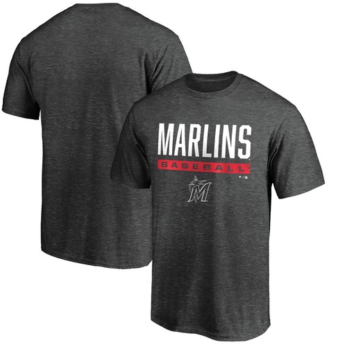 Men's Charcoal Miami Marlins Win Stripe Logo T-Shirt II