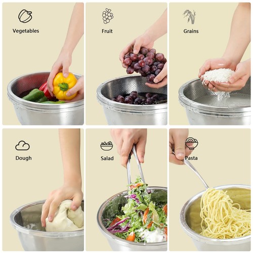 304 Stainless Steel Microporous Colander, 3.5QT Large Capacity with Mixing Bo... - Picture 4 of 6