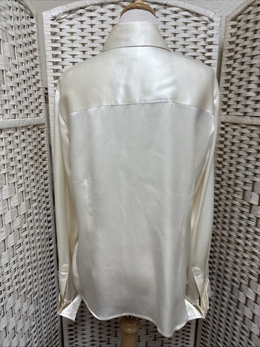 Blusa Vintage Años 90 GW MARFIL 100% Seda Satén Cuello Rubor Botón Talla 12 - Imagen 3 de 6