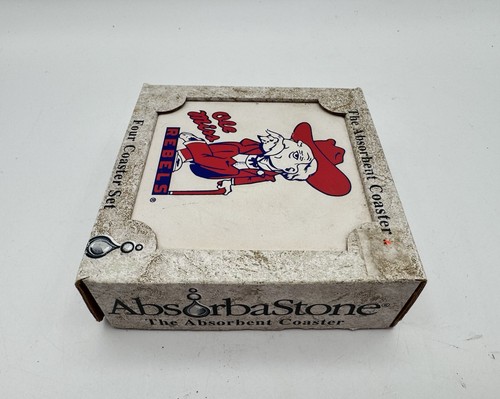 Ole Miss Rebels AbsorbaStone Coaster Set 4pc Vintage Colonel Reb NCAA Boxed - Picture 3 of 8