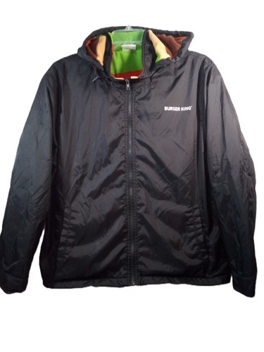 Burger King Employee Nylon Jacket Men XL Black Fleece Lined Full Zip Hooded - Picture 2 of 24