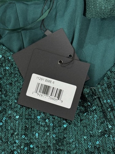 NWT Mac Duggal Emerald Green Long Sleeve Sequin Mini Party Dress Size 6 Cocktail - Picture 6 of 9