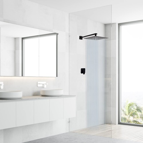 Rain Shower Head Black with Extension Arm 12 Inch Square Shower Head with 16 ... - Zdjęcie 2 z 8