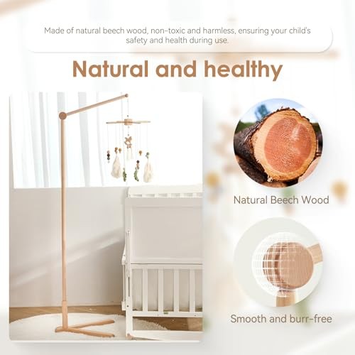 Floor-Standing Wooden 61 Inch | 360°Adjustable Movable Baby Crib Mobile Arm - Picture 3 of 6