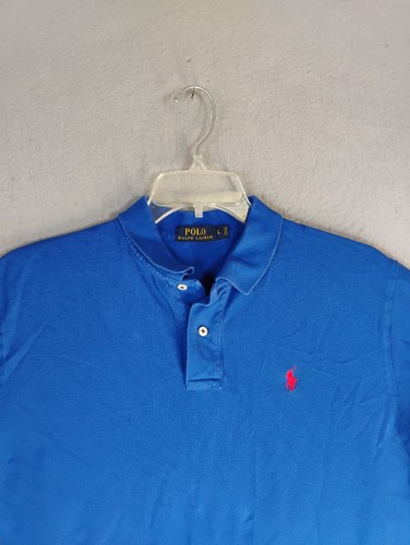 Polo Ralph Lauren Mens Shirt Large Blue Short Sleeve Pony Solid Collared Casual - Picture 2 of 10